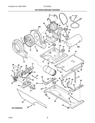 Motor/blower/belt/burner Diagram and Parts List for FFLG3900UW2  Frigidaire Washer Dryer Combo