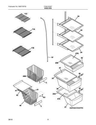 Shelves Diagram and Parts List for FGSC2335TD4  Frigidaire Refrigerator