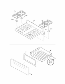 Top/drawer Diagram and Parts List for 79072302012  Kenmore Range
