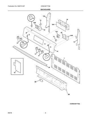 Backguard Diagram and Parts List for CREE3877TSB  Frigidaire Range