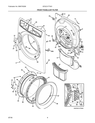 Front Panel/lint Filter Diagram and Parts List for EFDC317TIW1  Frigidaire Dryer