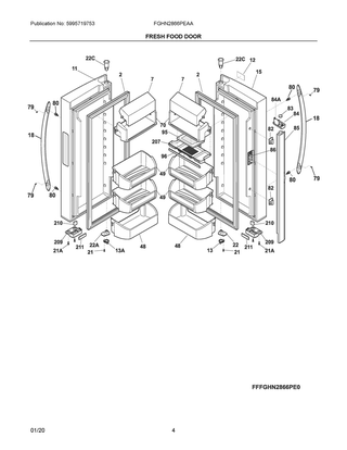 Fresh Food Door Diagram and Parts List for FGHN2866PEAA  Frigidaire Refrigerator