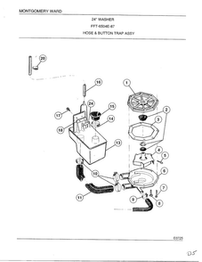 Pump, Hose And Button Trap Assembly Diagram and Parts List for 6504E  Frigidaire Washer