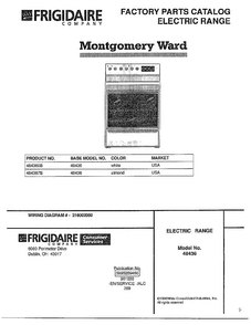 Electric Range Front Cover Diagram and Parts List for 484360B  Frigidaire Range
