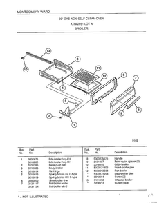 Broiler Diagram and Parts List for 2851A  Frigidaire Range