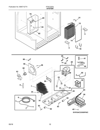 System Diagram and Parts List for FFSC2323LECA  Frigidaire Refrigerator