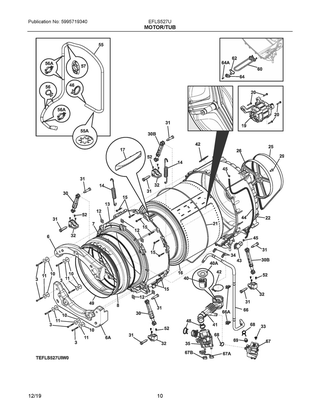 Motor/tub Diagram and Parts List for EFLS527UIW1  Frigidaire Washer