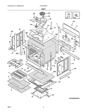 03 - Body Diagram and Parts List for FFEW3025PBD  Frigidaire Wall Oven