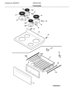Top/Drawer Diagram and Parts List for CFEF3017UWA  Frigidaire Range