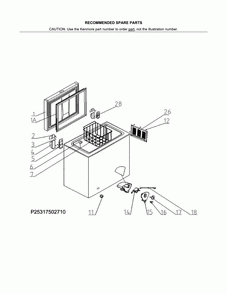 Recommended spare parts Diagram and Parts List for 25317502710  Kenmore Freezer
