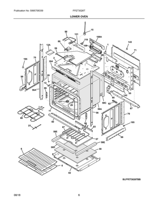Lower Oven Diagram and Parts List for FFET3026TBC  Frigidaire Wall Oven