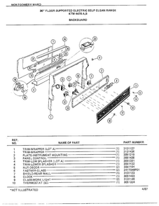 30" Floor Supported Elec Backguard Diagram and Parts List for 4478B  Frigidaire Range