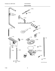 Wash System Diagram and Parts List for EDSH4944BS0A  Frigidaire Dishwasher