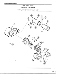 Motor-fan Housing And Exhaust Duct Diagram and Parts List for 7308A  Frigidaire Dryer