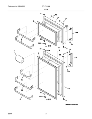 Door Diagram and Parts List for FFHT1514QW5  Frigidaire Refrigerator