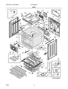 Body Diagram and Parts List for GCFI3060BFA  Frigidaire Range