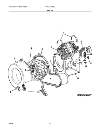 Motor Diagram and Parts List for FFRE4120SW2  Frigidaire Dryer