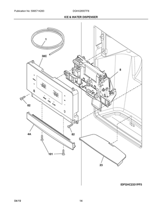Ice & Water Dispenser Diagram and Parts List for DGHX2655TF8  Frigidaire Refrigerator