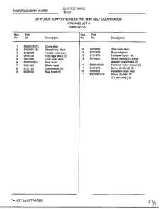 Oven Door Page 2 Diagram and Parts List for 4820A  Frigidaire Range