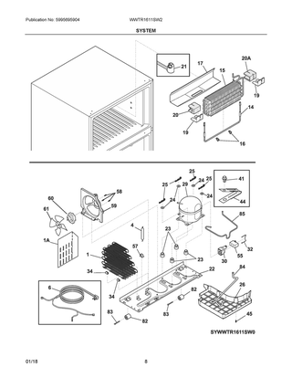 System Diagram and Parts List for WWTR1611SW2  Frigidaire Refrigerator
