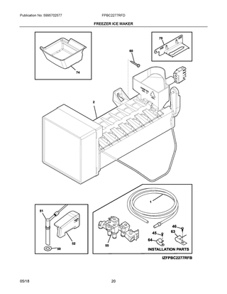 Freezer Ice Maker Diagram and Parts List for FPBC2277RFD  Frigidaire Refrigerator