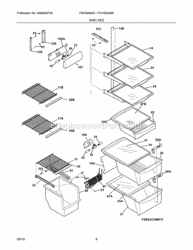 Shelves Diagram and Parts List for FGHS2655KE2  Frigidaire Refrigerator