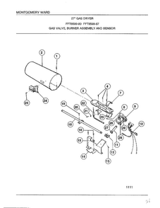 Gas Valve/burner Assy And Sensor Diagram and Parts List for 8599-87  Frigidaire Dryer