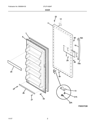 Door Diagram and Parts List for CFUF14QWF  Frigidaire Freezer