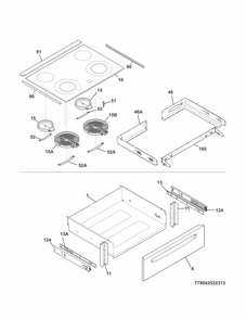 Top/drawer Diagram and Parts List for 79042531314  Kenmore Range