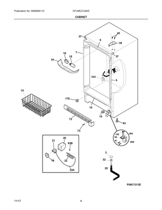 Cabinet Diagram and Parts List for CFUMC21QW3  Frigidaire Freezer