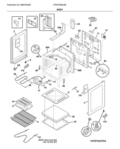 Body Diagram and Parts List for CFEF3056USE  Frigidaire Range