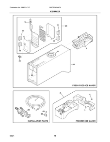 Ice Maker Diagram and Parts List for GRFS2853AFA  Frigidaire Freezer