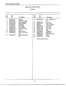 Room Air Conditioner Page 2 Diagram and Parts List for 5164004  Frigidaire Air Conditioner