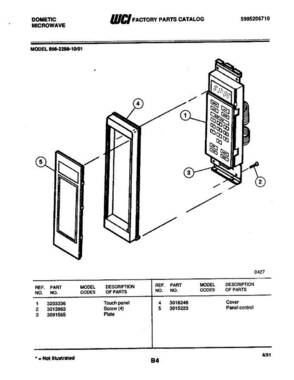 02 - Control Panel Diagram and Parts List for 856-2288-10 01 Frigidaire Microwave