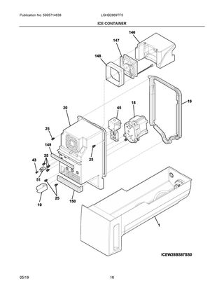 Ice Container Diagram and Parts List for LGHB2869TF5  Frigidaire Refrigerator