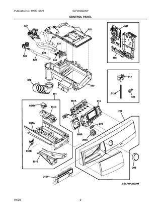 Control Panel Diagram and Parts List for ELFW4222AW  Frigidaire Washer