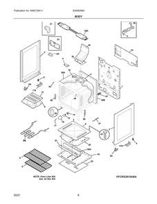 Body Diagram and Parts List for 30458356A  Frigidaire Range