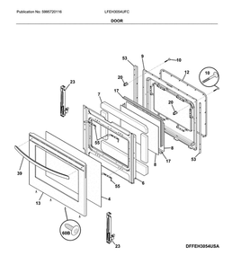 Door Diagram and Parts List for LFEH3054UFC  Frigidaire Range