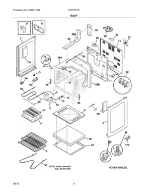 05 - BODY Diagram and Parts List for CFEF3018LWF  Frigidaire Range