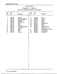 Gas Valve, Burner Assy And Sensor Page 2 Diagram and Parts List for 8589-80C  Frigidaire Dryer