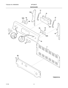 Backguard Diagram and Parts List for MFF366KCF  Frigidaire Range