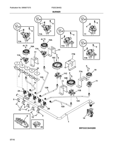 Burners Diagram and Parts List for FGGC3645QWB  Frigidaire Cooktop
