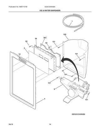 Ice & Water Dispenser Diagram and Parts List for EI23CS35KS6A  Frigidaire Refrigerator