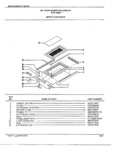 30" Over/under Upper Oven Door Diagram and Parts List for 3488A  Frigidaire Range