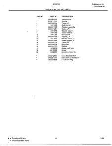 Window Mounting Parts Page 2 Diagram and Parts List for 5368000C  Frigidaire Air Conditioner