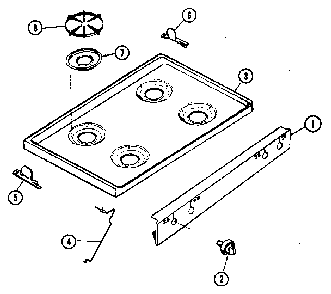 Main Top Section Diagram and Parts List for 30-3988-01  Tappan Range