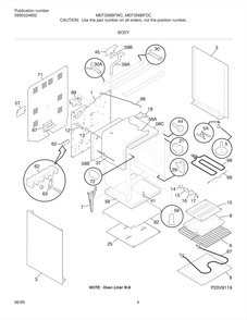 Body Diagram and Parts List for MEF356BFDC  Frigidaire Range