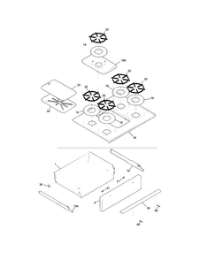 Top/drawer Diagram and Parts List for TGF657BFD5  Tappan Range