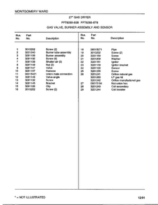 Gas Valve/burner Assembly And Sensor  Page 2 Diagram and Parts List for 8289-80B  Frigidaire Dryer