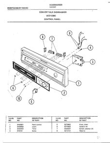 Control Panel Diagram and Parts List for 1236C  Frigidaire Dishwasher